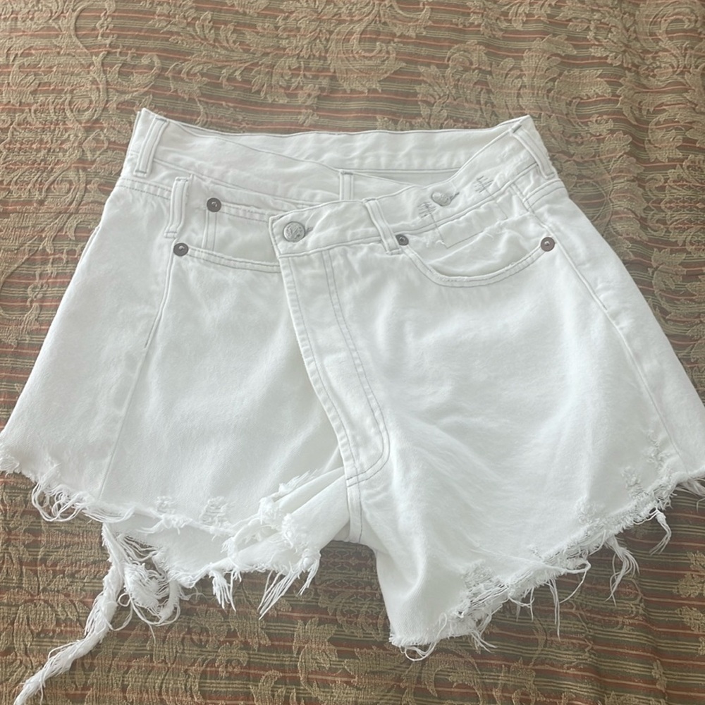 R13 White Distressed Jean Shorts